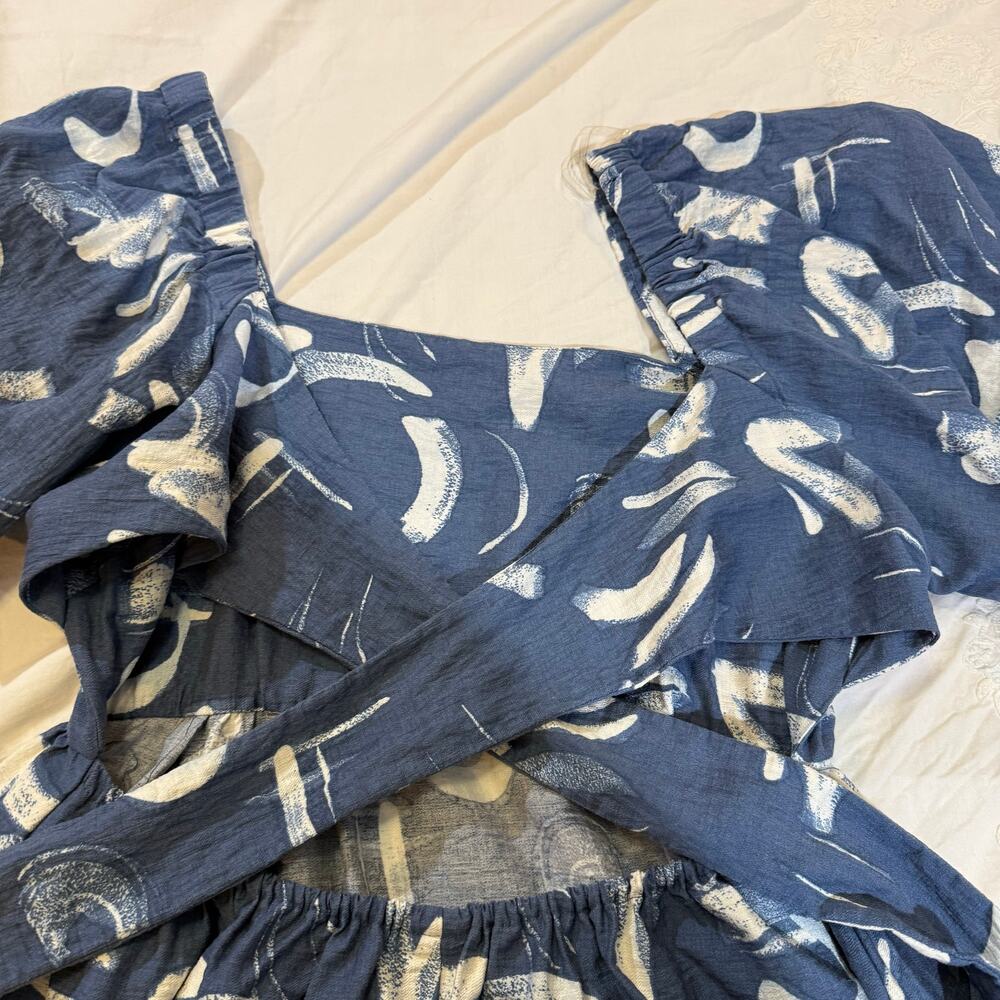 A New Day Blue Abstract Midi Dress | Size L | Open Back Tie - Picture 12 of 14